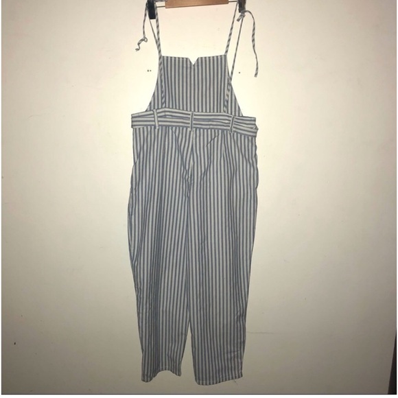 Free People] Blue White strips Belted Overall Jumpsuit - Picture 6 of 16
